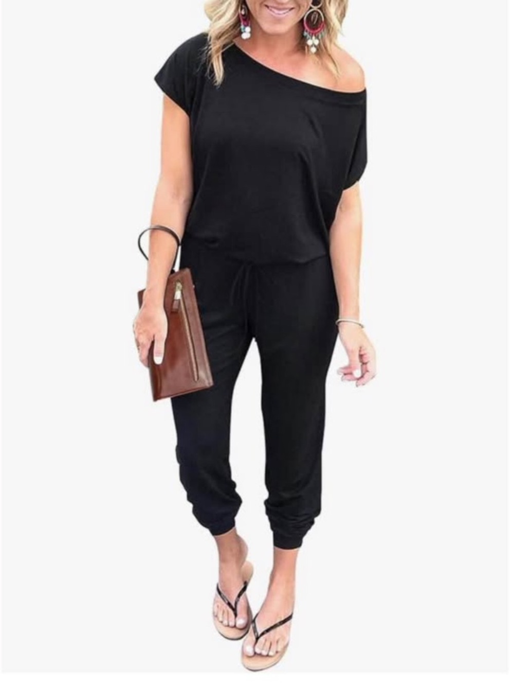 Black Casual One-Shoulder Jumpsuit